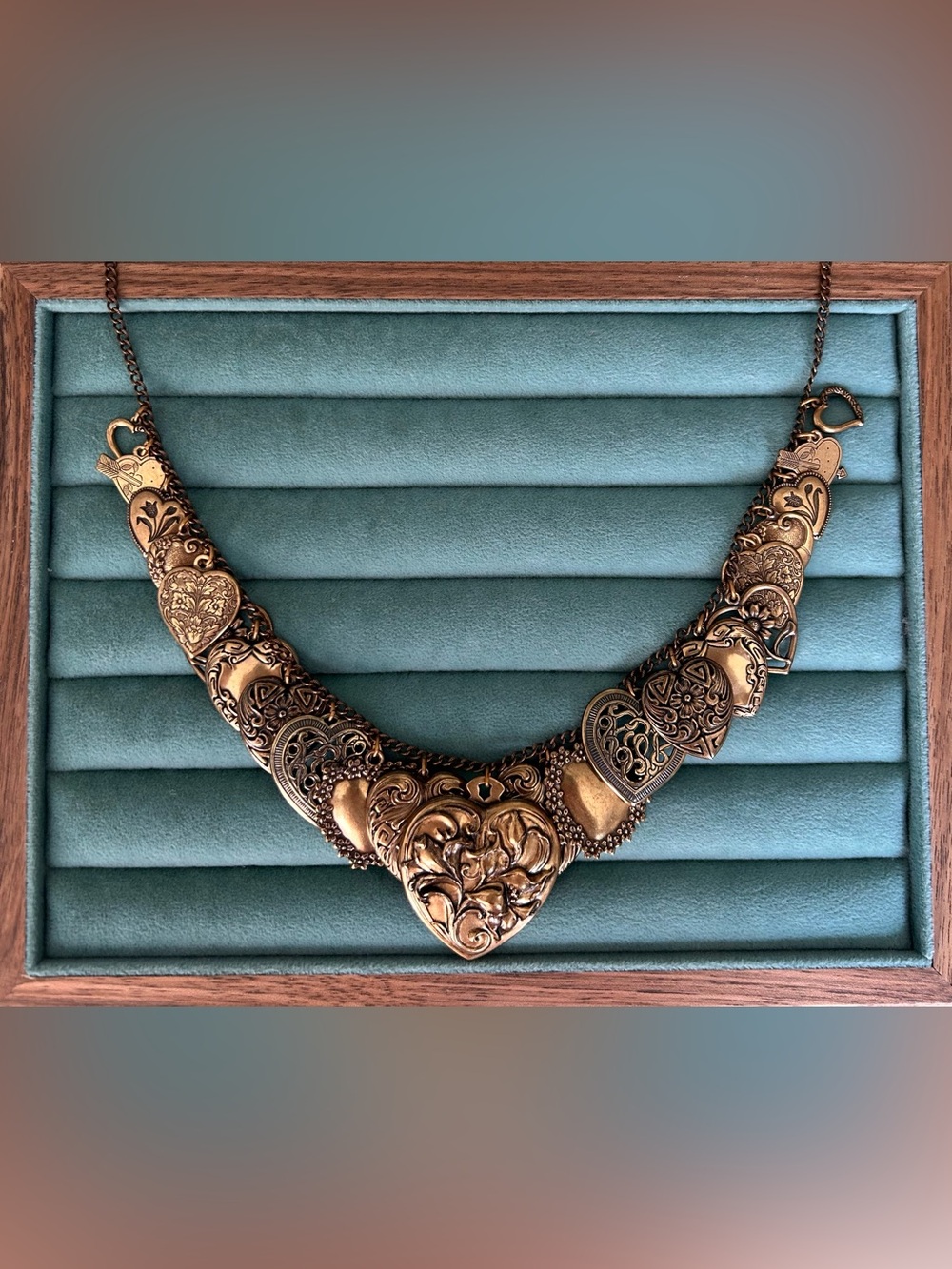 Vintage brass heart charm necklace